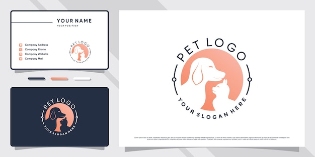 Dog and cat pet shop logo with creative concept and business card template Premium Vector