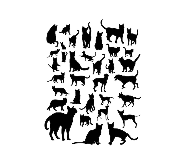 Dog and Cat Silhouettes art vector design