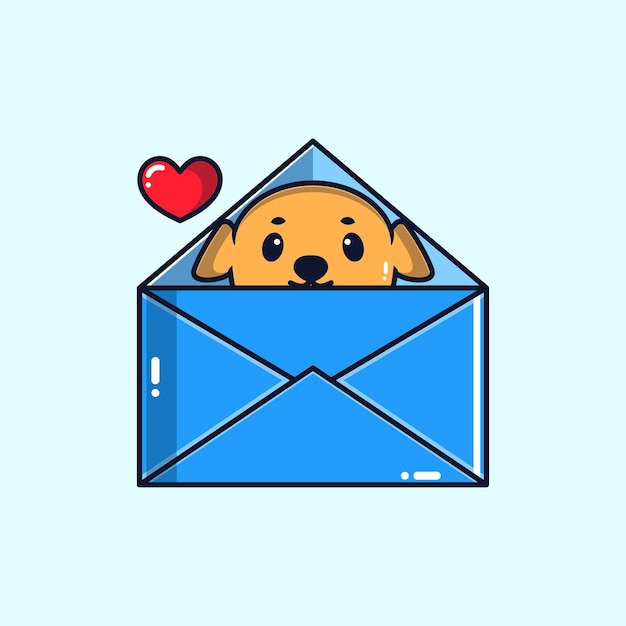 dog character illustration coming out of a letter with love sign