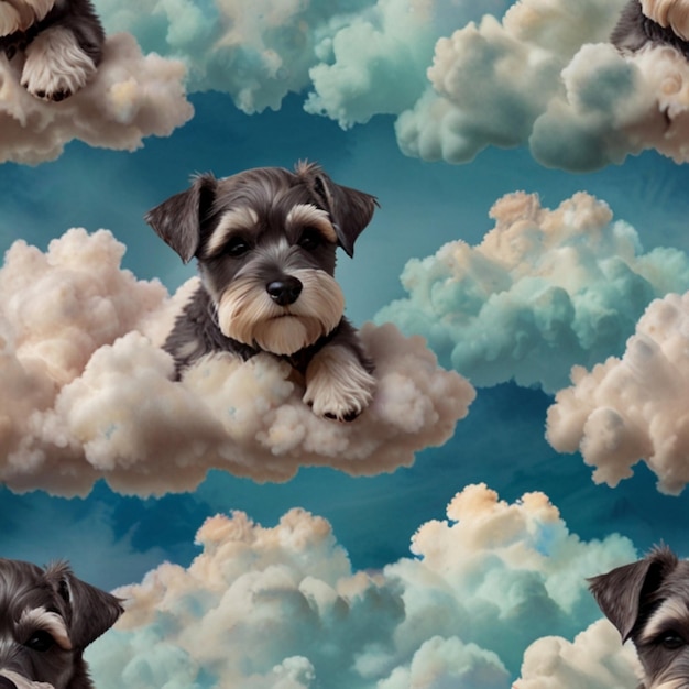 Vector a dog in the clouds with a blue sky with clouds