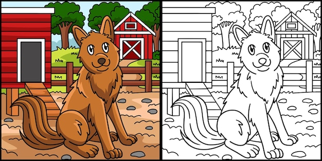 Dog Coloring Page Colored Illustration