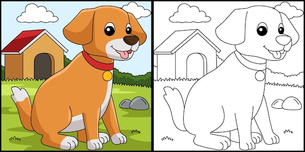 Dog Coloring Page Colored Illustration