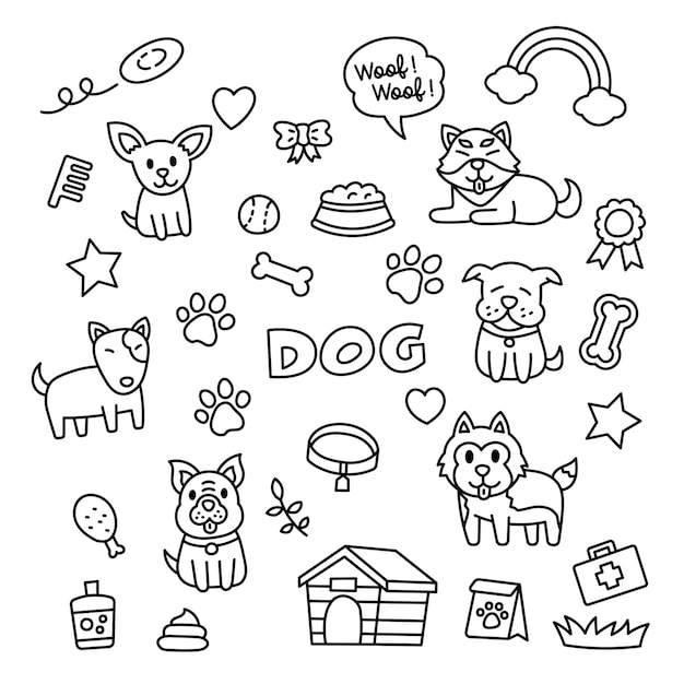 Dog Doodle Elements Kawaii Style