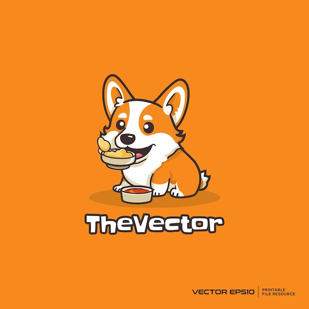 Dog eating logo vector mascot character cartoon illustration eps10