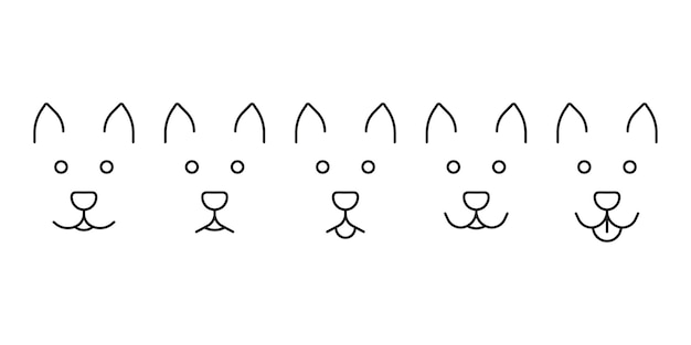 Dog face set pet head with different emotion line icon. Canine facial expression