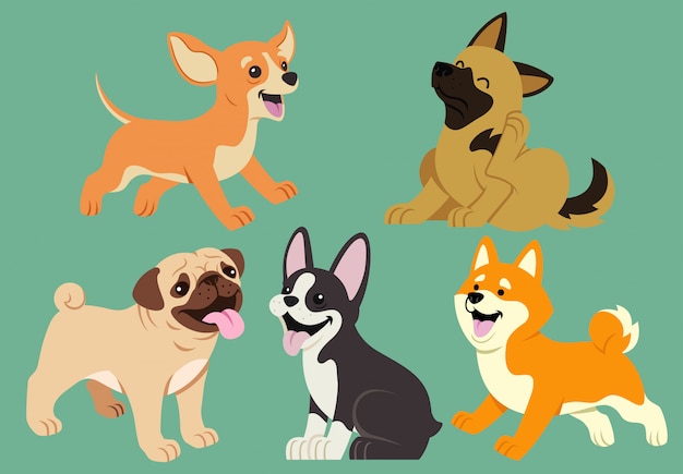 Dog flat cartoon set