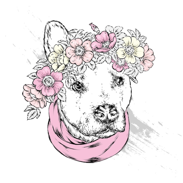 Dog in a flower wreath