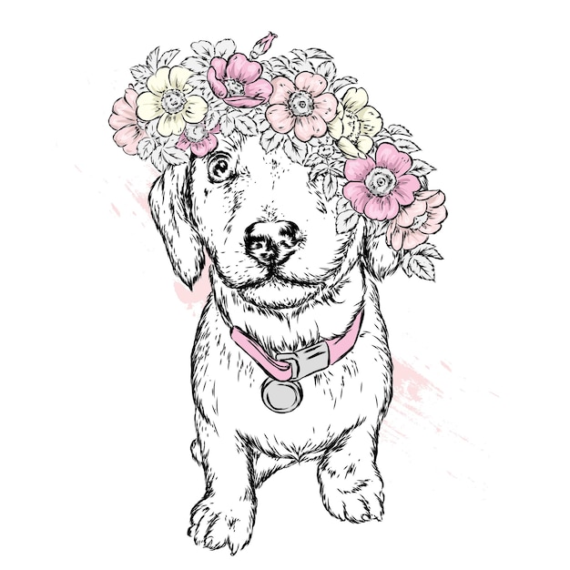 Dog in a flower wreath