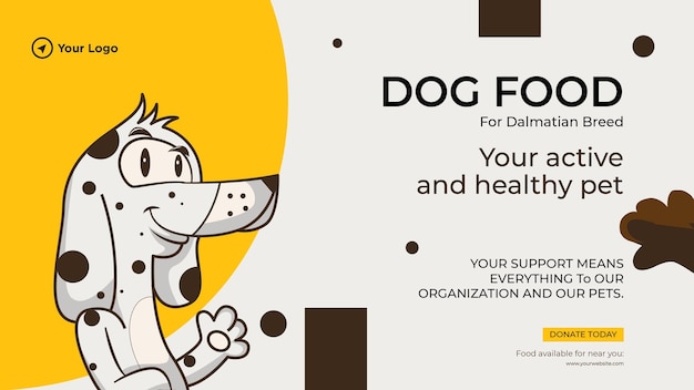 Dog food for your active and healthy pet landscape banner design template