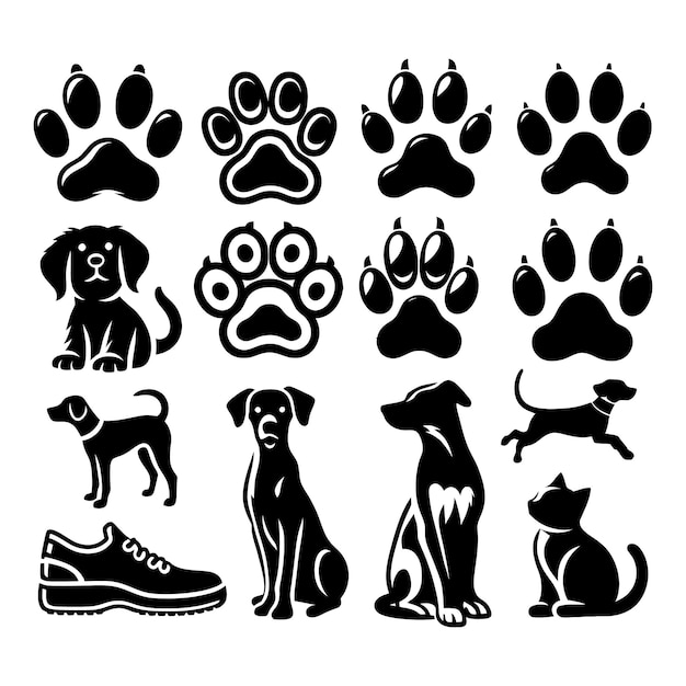 Dog Footprint Silhouette Vector Collection on a white background