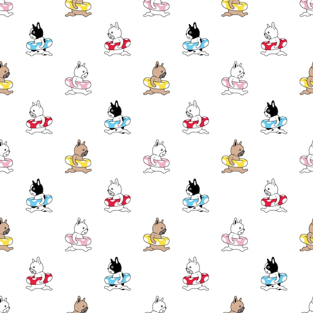 dog french bulldog seamless pattern swimming