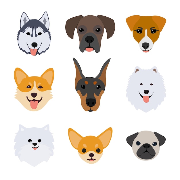 Dog head icons Vector FLAT illustration isolated on white background