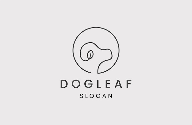 dog head and leaf logo made of lines vector illustration