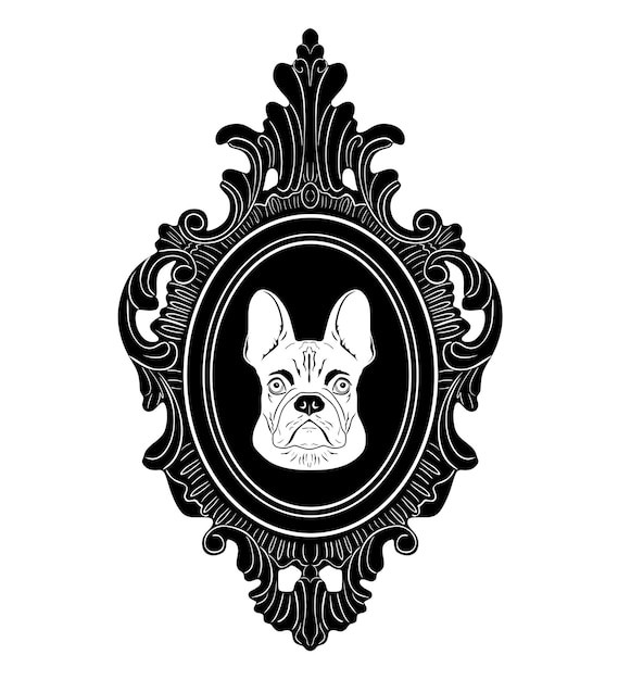 dog head logo black and white art handmade silhouette model 26