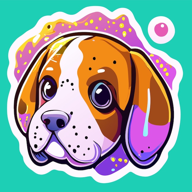 Vector dog head paint splash art hand drawn flat stylish cartoon sticker icon concept isolated illustration