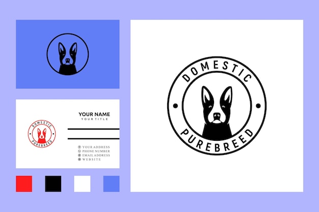 dog head silhouette stamp sticker logo design