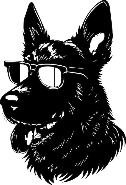 Vector dog head wearing a sunglass silhouette vector art illustration