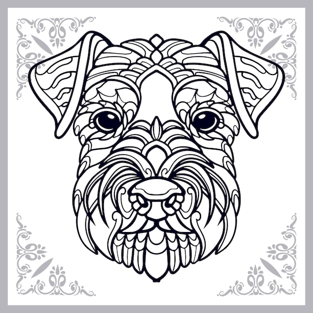 Dog head zentangle arts isolated on white black background