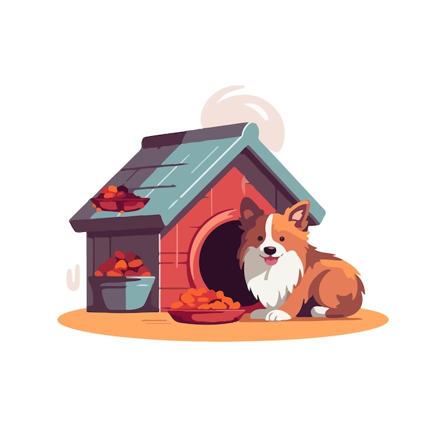 Dog House Illustration of a cartoon funny dog and house with dish for dog meal