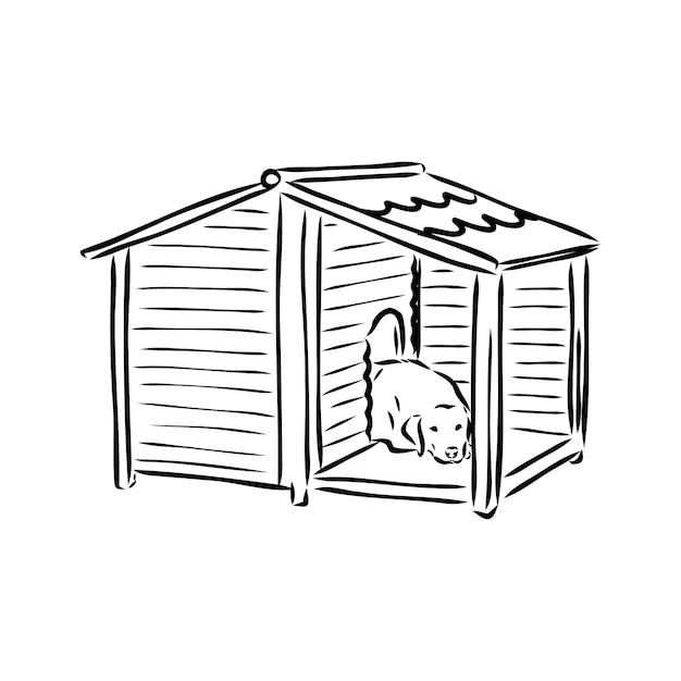 Dog house isolated graphic black white sketch illustration vector