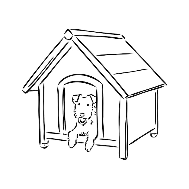 Dog house isolated graphic black white sketch illustration vector