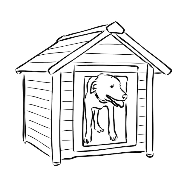 Dog house isolated graphic black white sketch illustration vector