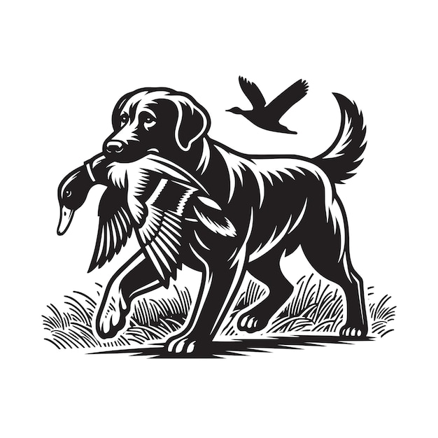 Vector dog hunter drawing vector illustration