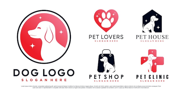 Dog icon set logo design for pet shop clinic and pet house with creative element Premium Vector