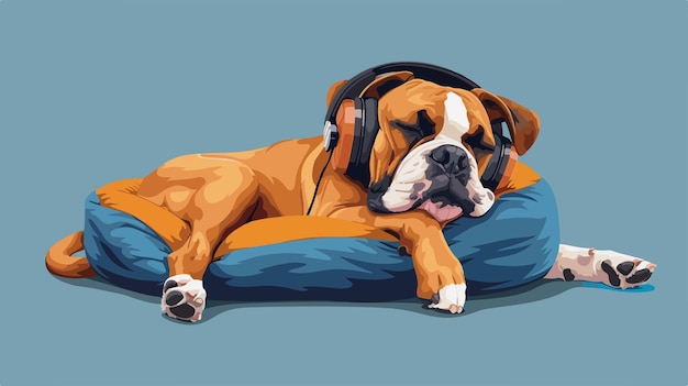 Vector a dog is laying on a blue couch with headphones on