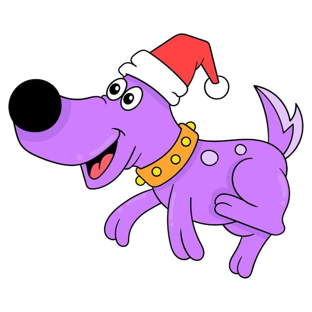 The dog is running wearing a christmas hat vector illustration art doodle icon image kawaii