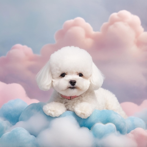 Vector a dog is sitting in the clouds with the words  poodle  on the bottom