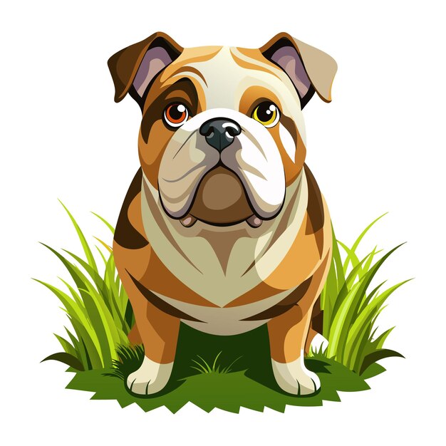 Vector a dog is sitting in the grass with a white background