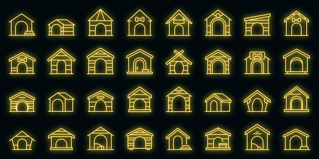 Dog kennel icons set outline vector. Pet accessory. Dog canine cabin