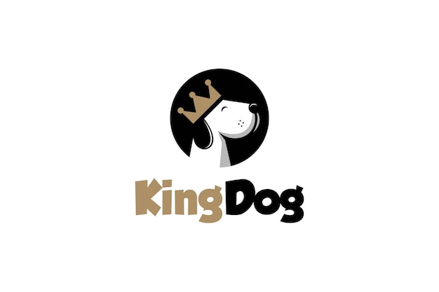 dog king head wearing a crown on a black circle background