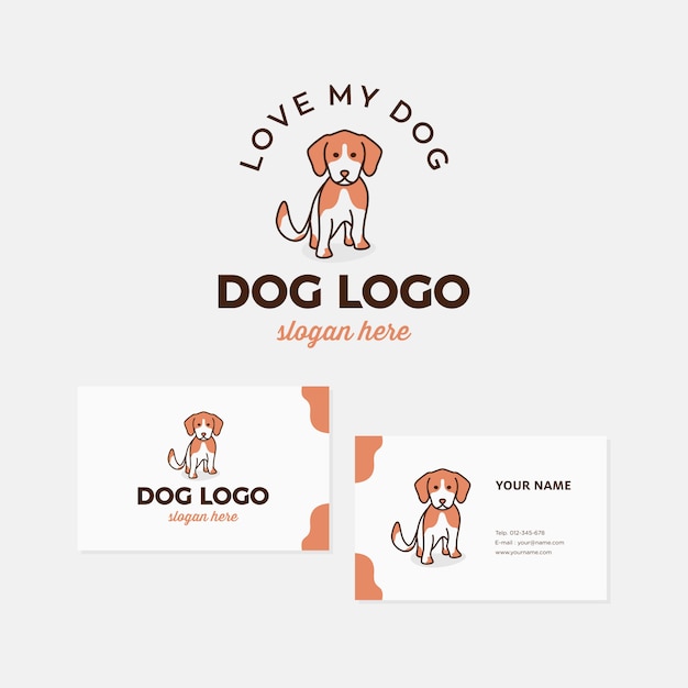 Dog logo design template premium with business card.