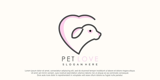 Dog logo design with love concept premium vector