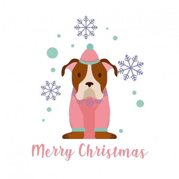 Vector dog merry christmas card