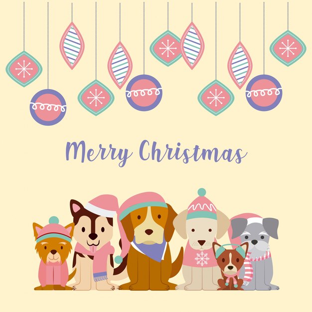 Vector dog merry christmas card