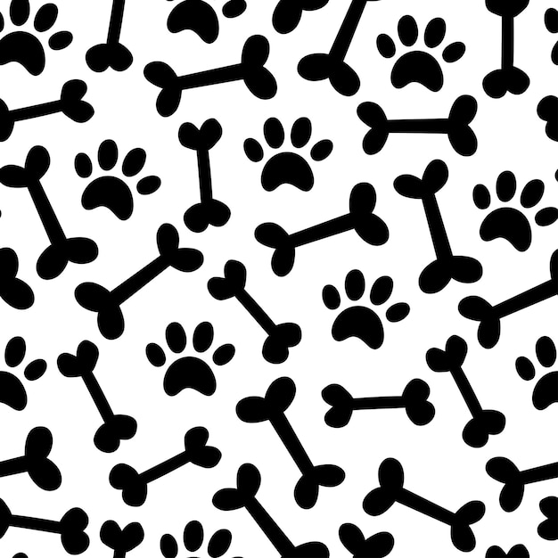 Dog paw and bown vector seamless pattern