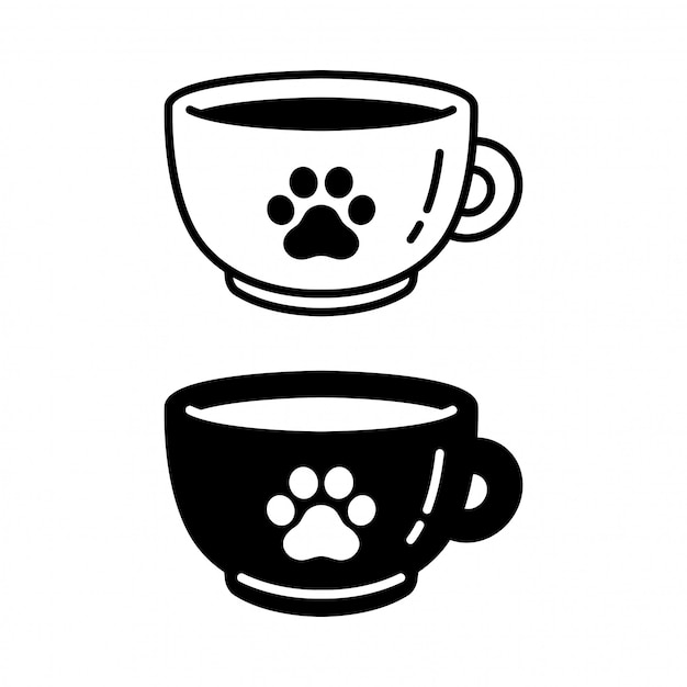 dog paw cat footprint coffee cup character cartoon icon