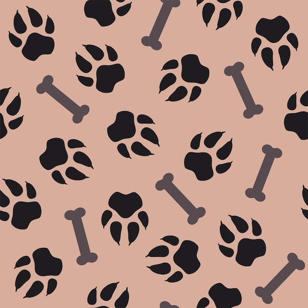 Dog paw footprint and bone seamless pattern