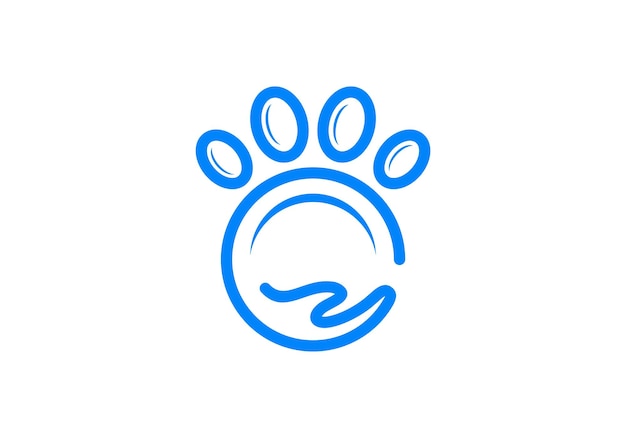 dog paw and hand logo design vector