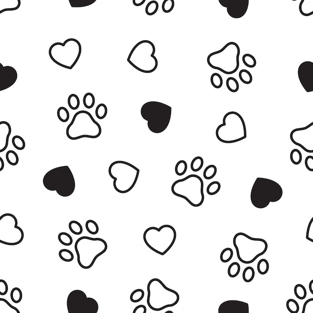 dog paw seamless pattern heart footprint