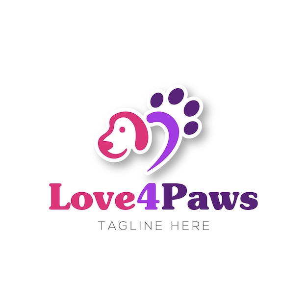 Dog paws and love logo design template with cartoon style