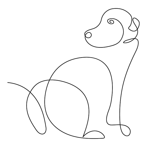 Dog pet animal continuous one line art drawing and dog icon simple outline vector illustration