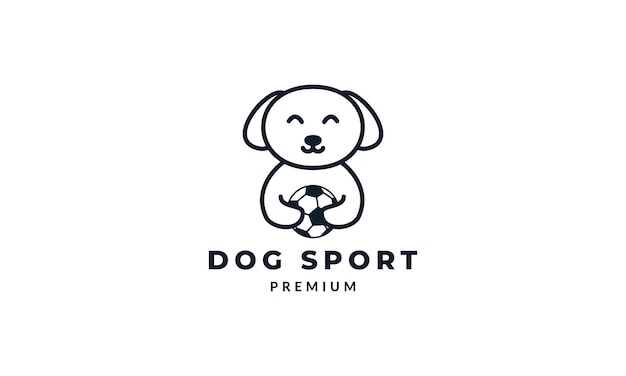 Dog or pet with ball or football cute cartoon logo vector icon illustration design