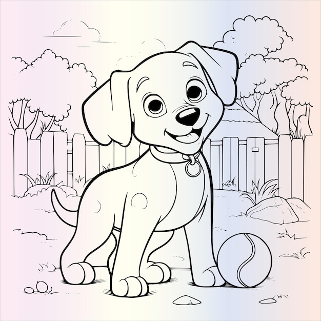 Vector dog playing with ball coloring pages drawing for kids 2054121 converted