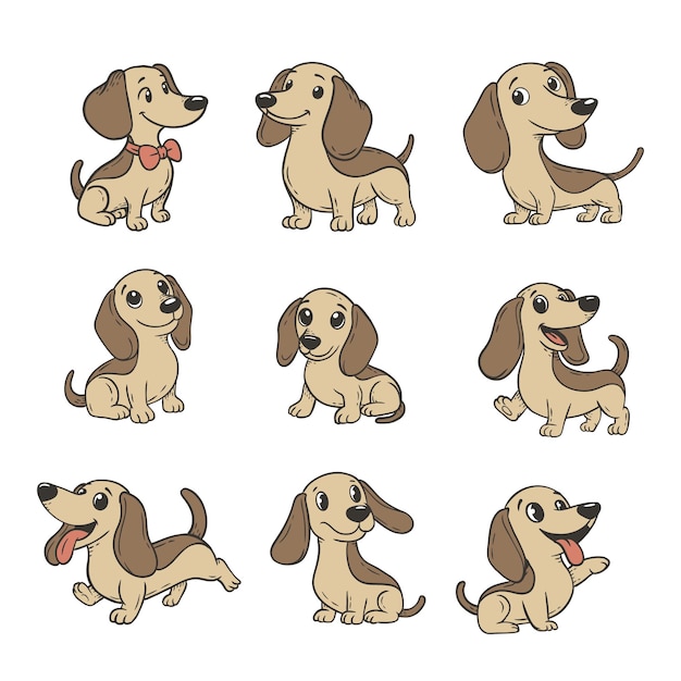 Vector dog puppy dachshund doodle cartoon illustration