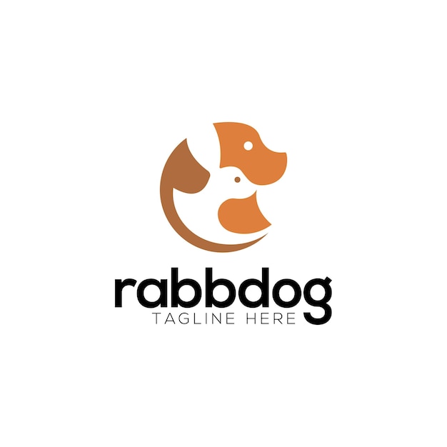 Dog and rabbit logo design template with negative space style