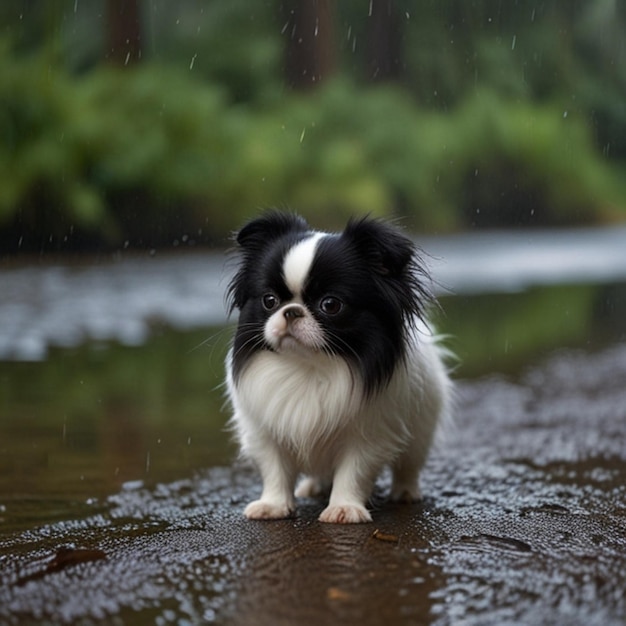 Vector a dog in the rain with rain drops on his face